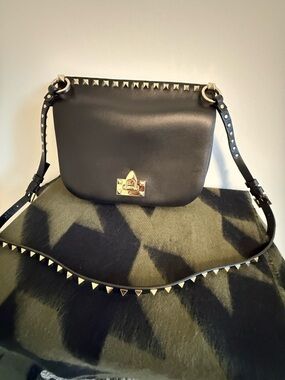 Vintage Valentino Garavani Rockstud Black Leather Saddlebag